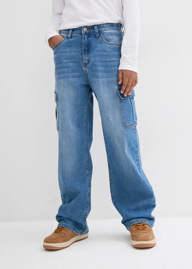 Loose fit stretch jeans, straight met verstelbare tailleband • lichtblauw denim • product-page.page-title-suffix
