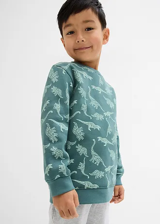 Sweat-shirt à capuche en coton mélangé doux • gris vert imprimé • Boutique bonprix