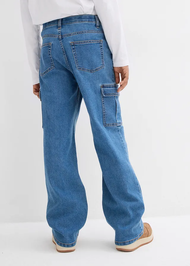 Loose fit stretch jeans, straight met verstelbare tailleband • lichtblauw denim • product-page.page-title-suffix
