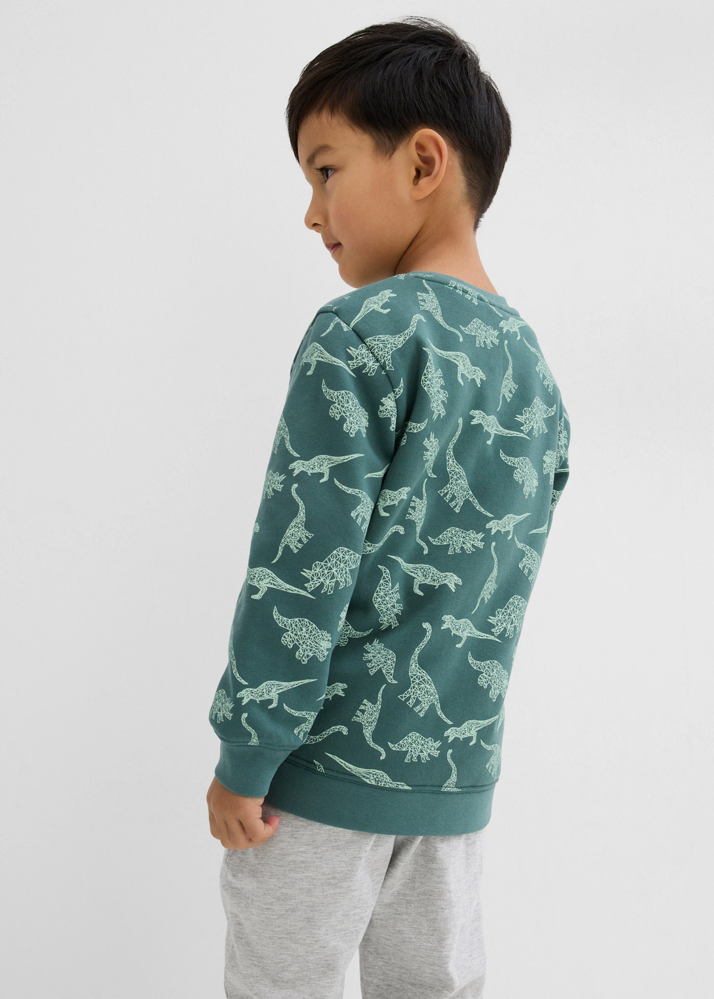 Sweat-shirt à capuche en coton mélangé doux • gris vert imprimé • Boutique bonprix