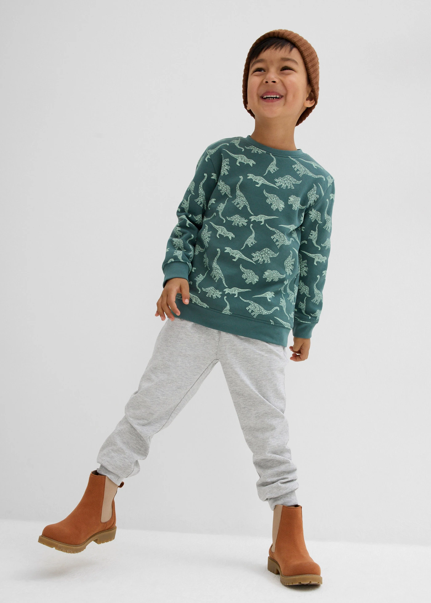Sweat-shirt à capuche en coton mélangé doux • gris vert imprimé • Boutique bonprix