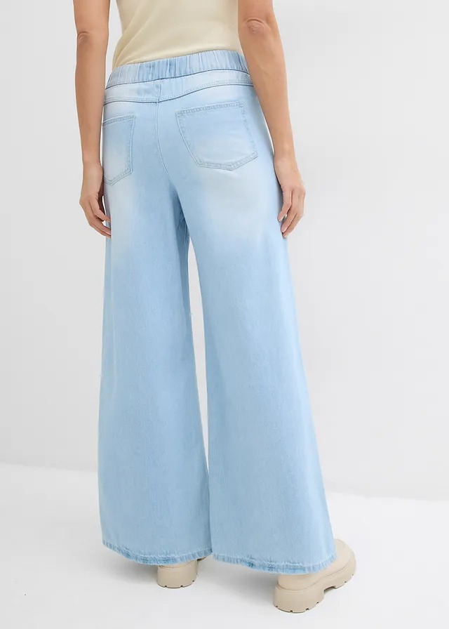 High waist wide leg jeans met comfortabele tailleband • ijsblauw denim used • product-page.page-title-suffix