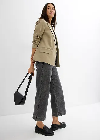 Jean large, taille haute, raccourci, Couleur: gris clair denim used