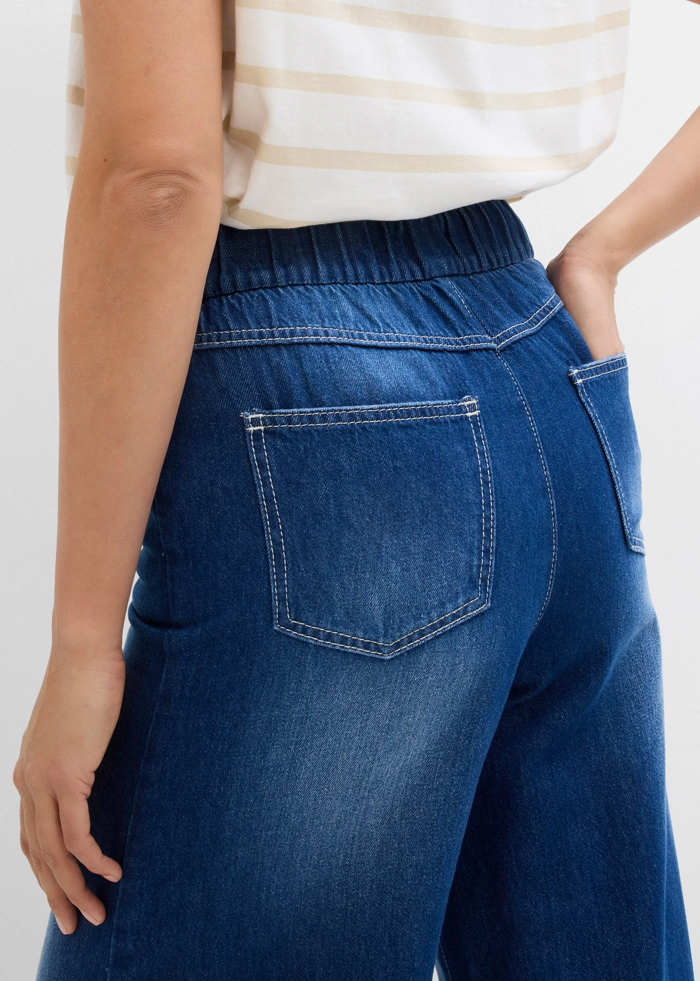 Jeansy wide leg, mid waist, wygodny pasek • nocny niebieski denim "used" • sklep bonprix