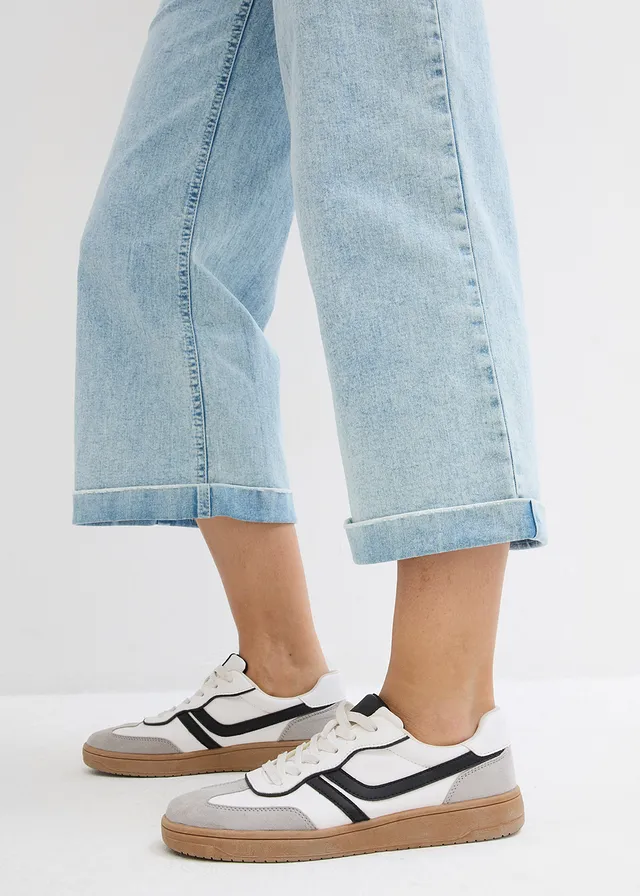Wide Leg farmer High Waist, rövidített • jégkék denim, használt hatású • bonprix áruház