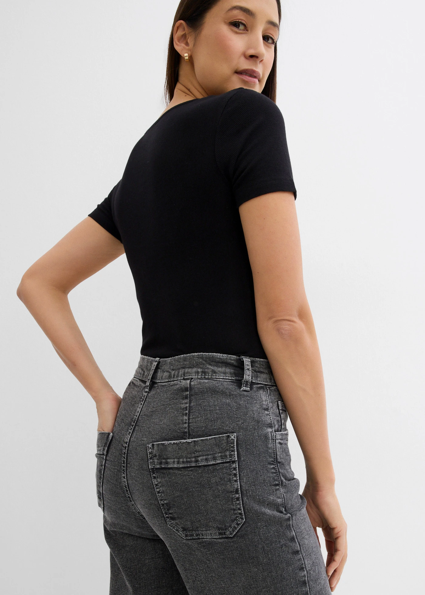 Wide Leg Jeans High Waist, cropped • lichtgrijs denim used • bonprix online shop