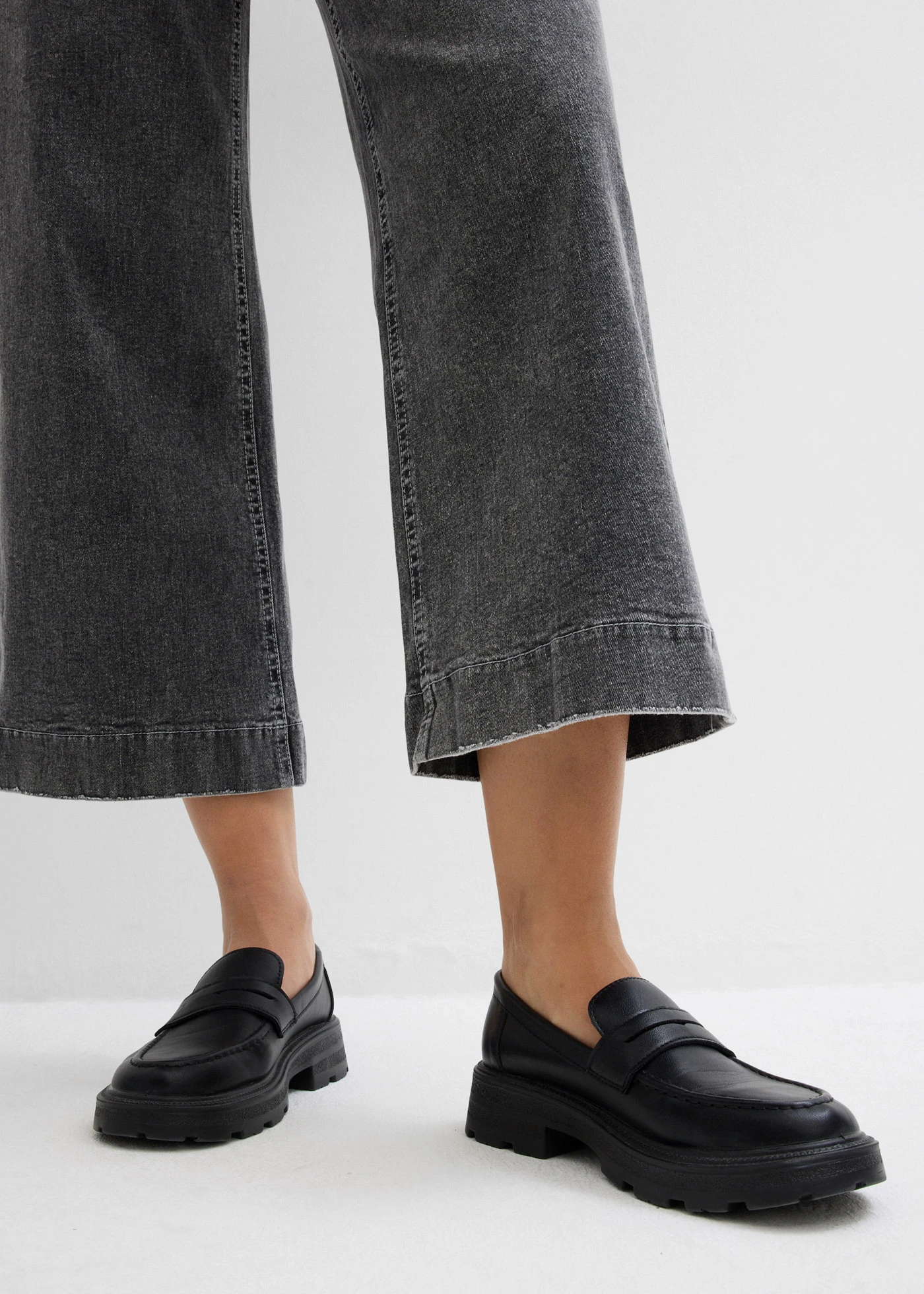 Wide Leg farmer High Waist, rövidített • világosszürke denim, használt hatású • bonprix áruház