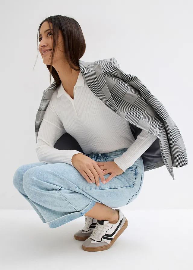 Blugi Wide Leg High Waist, cropped • bleu denim uzat • magazin bonprix