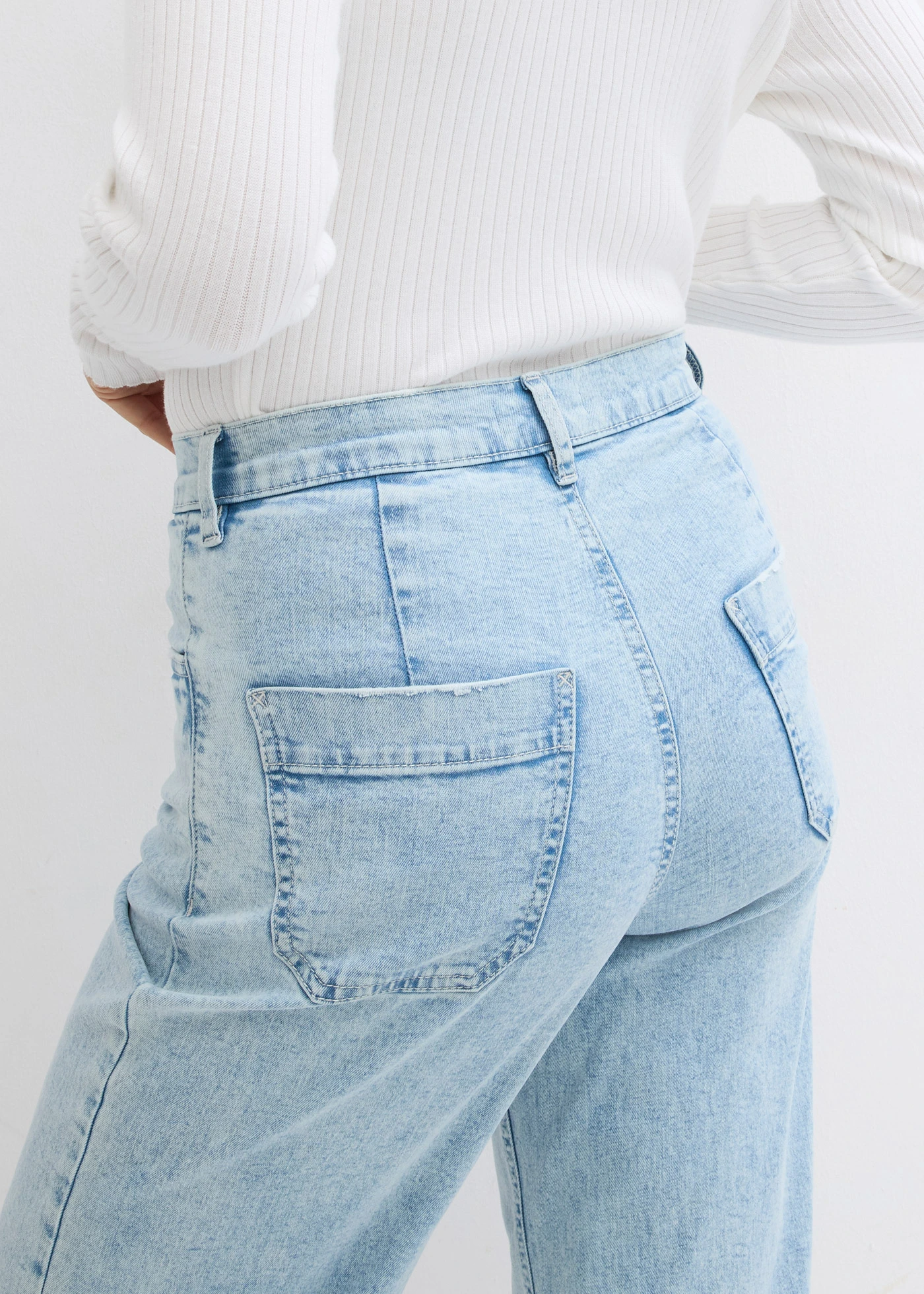 Wide Leg farmer High Waist, rövidített • jégkék denim, használt hatású • bonprix áruház