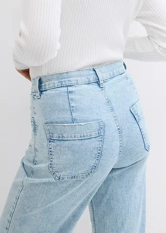 Blugi Wide Leg High Waist, cropped • bleu denim uzat • magazin bonprix