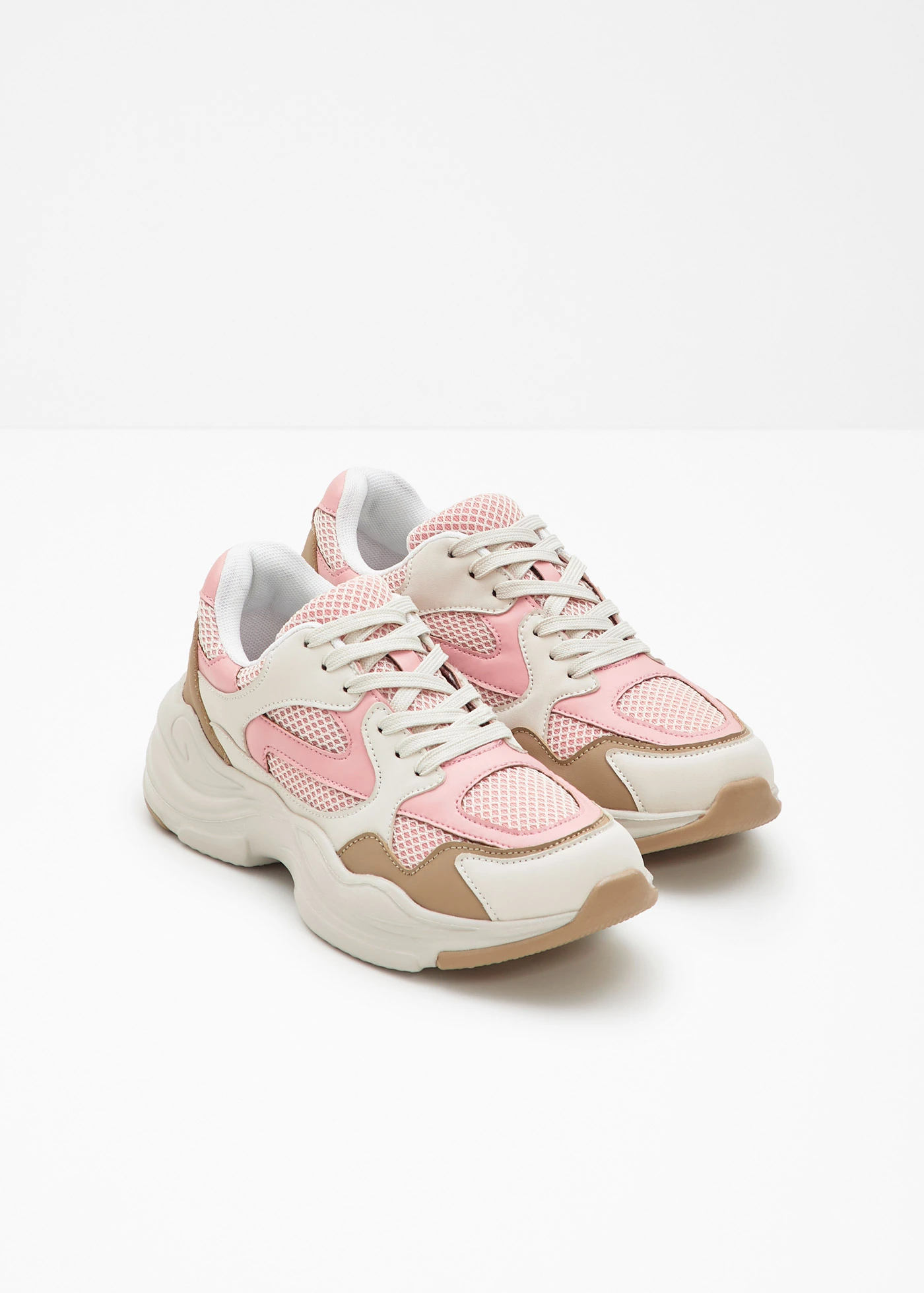 Chunky sneakers met lichte zool • ecru/soft roze/groenbeige • bonprix online shop