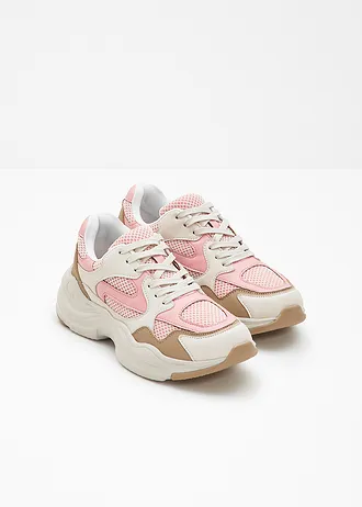 Chunky sneakers met lichte zool • ecru/soft roze/groenbeige • bonprix online shop