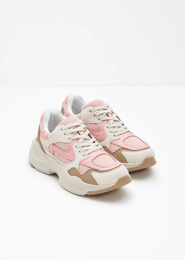 Sneakers chunky, Couleur: écru-rose pâle-beige vert