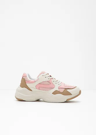 Chunky sneakers, Kleur: naturel-soft roze-groenbeige