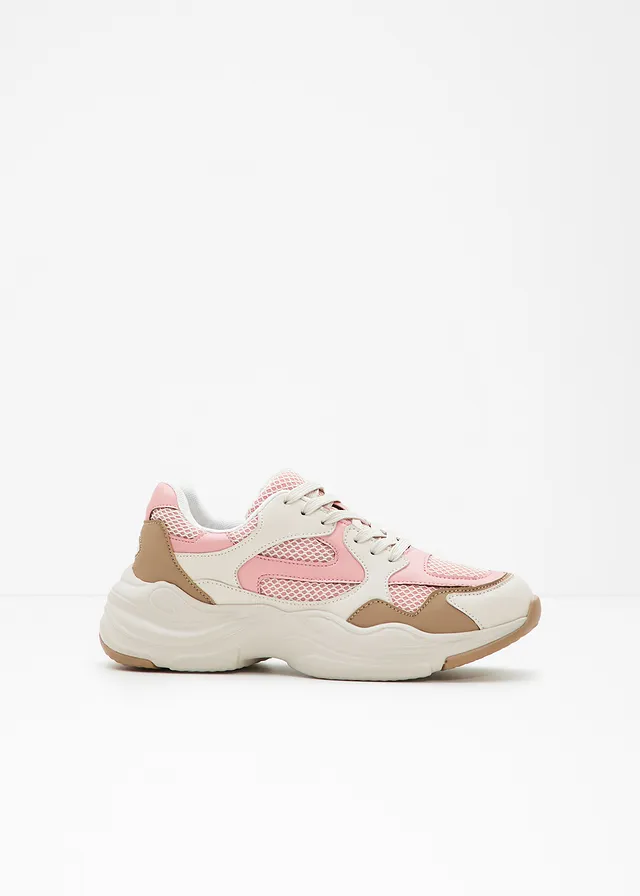 Chunky sneakers met lichte zool • ecru/soft roze/groenbeige • bonprix online shop