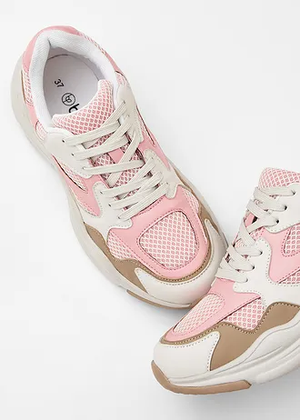 Chunky sneakers met lichte zool • ecru/soft roze/groenbeige • bonprix online shop