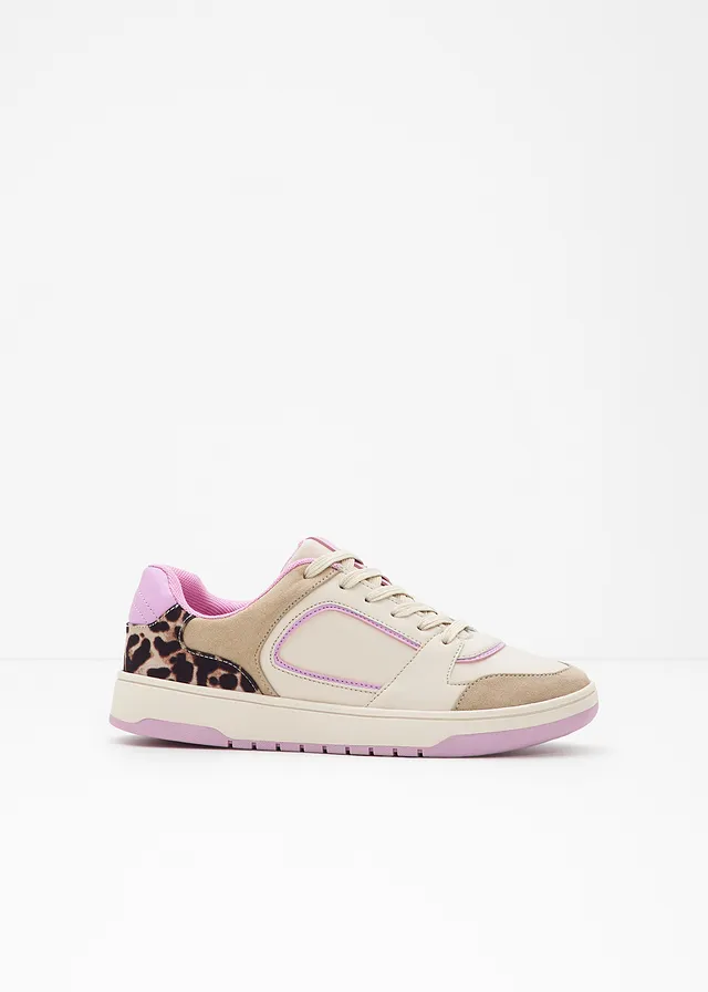 Sneakers avec détails léopard, Couleur: beige léopard-rose glycine