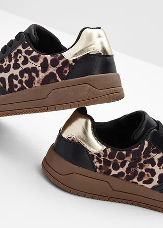 Pantofi sport cu detalii animal print • negru-bej imprimeu leo • magazin bonprix