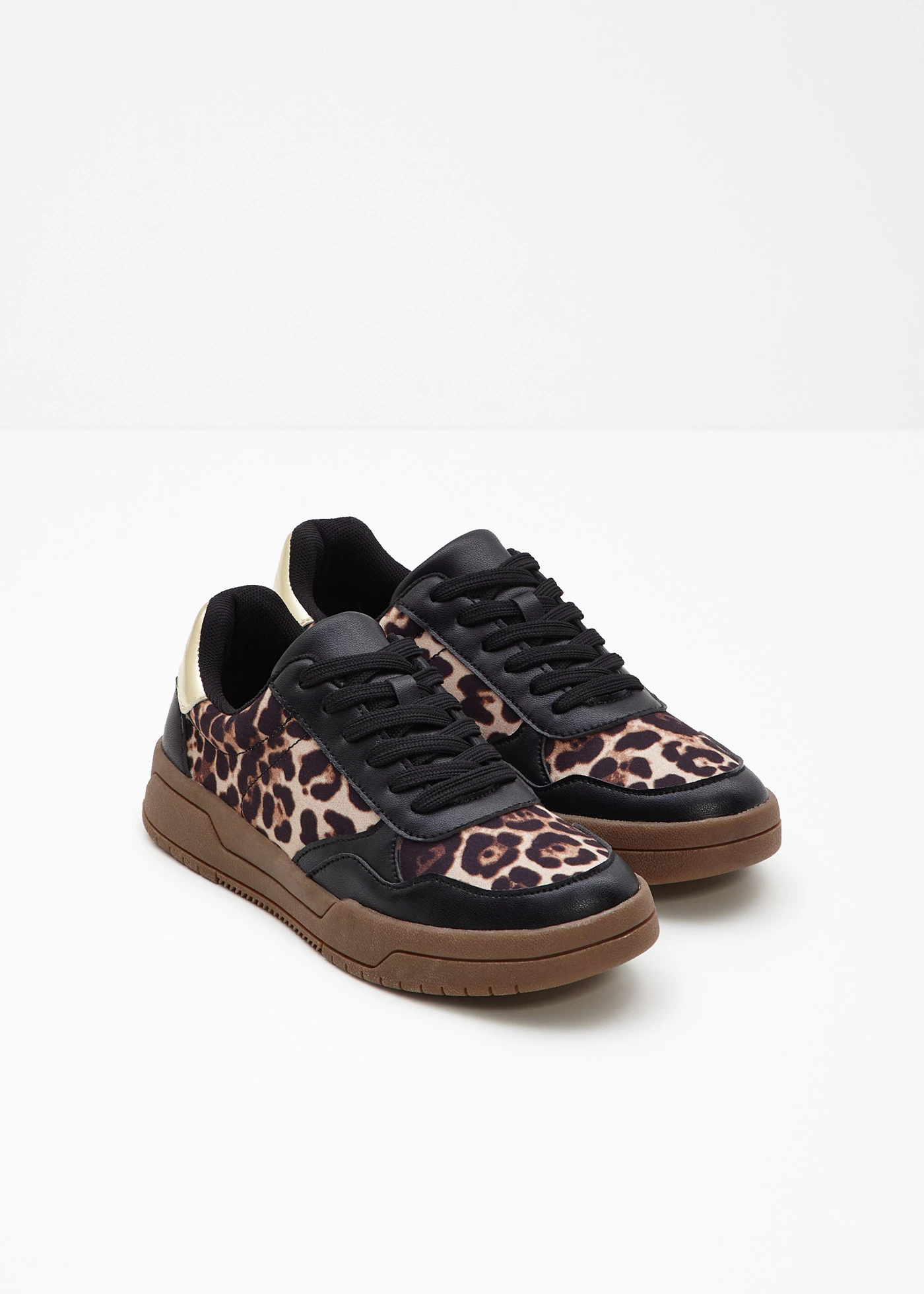 Pantofi sport cu detalii animal print • negru-bej imprimeu leo • magazin bonprix