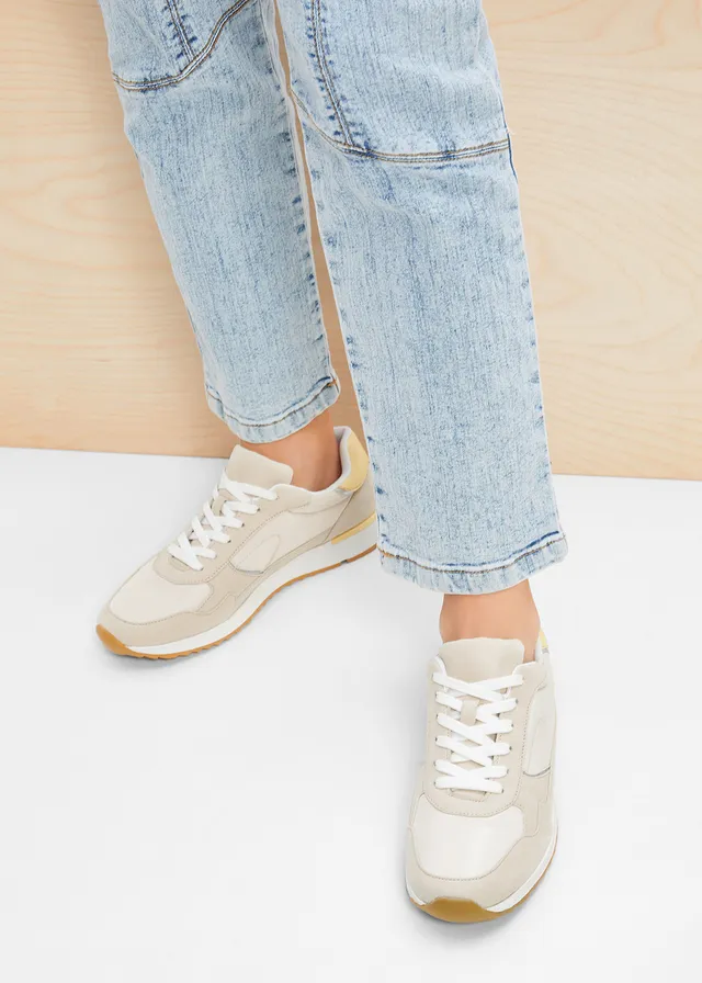 Sneakers in retrolook, Kleur: naturel-lichtgeel