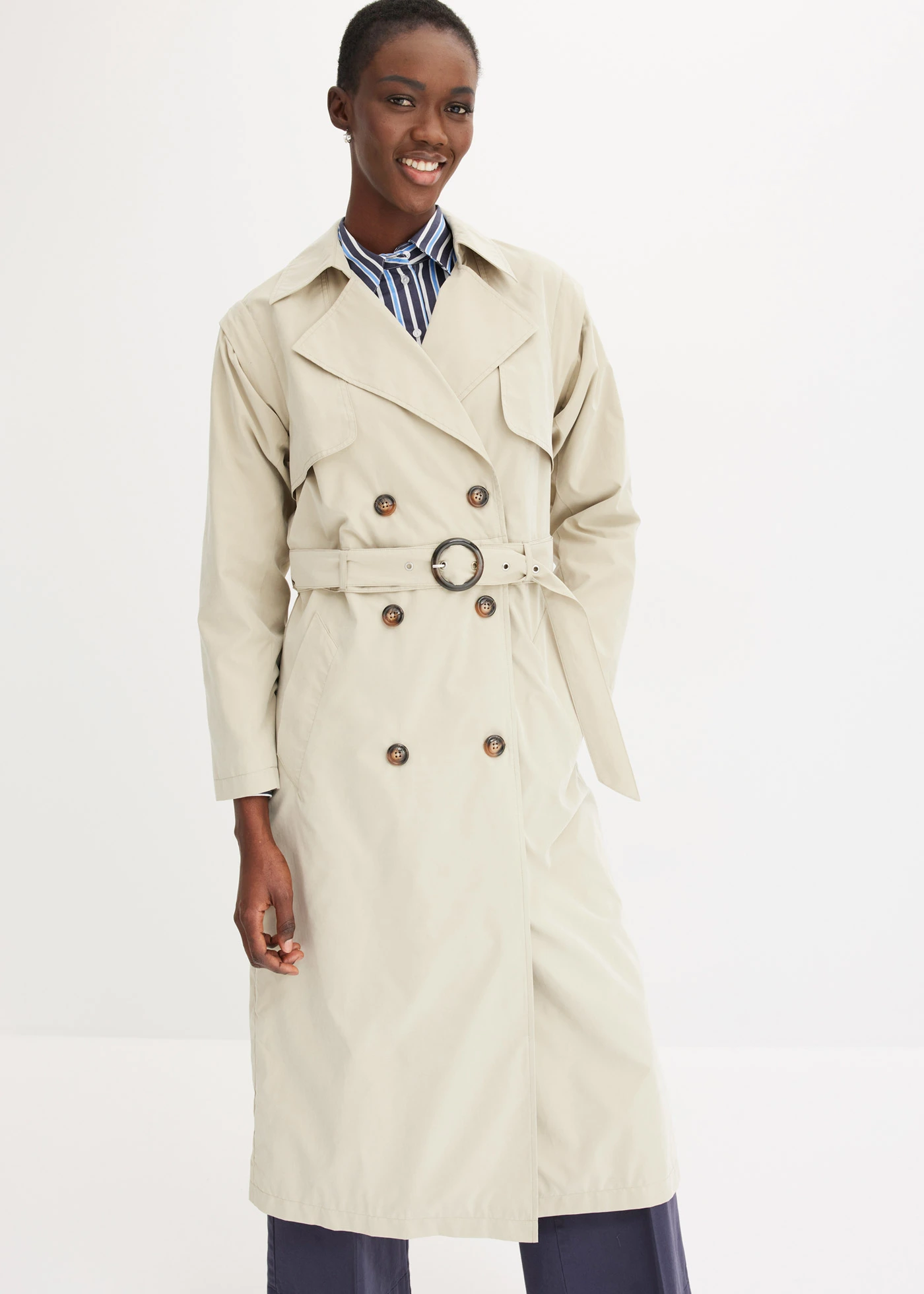 Trenchcoat met afneembare mouwen • rookkaki • bonprix online shop