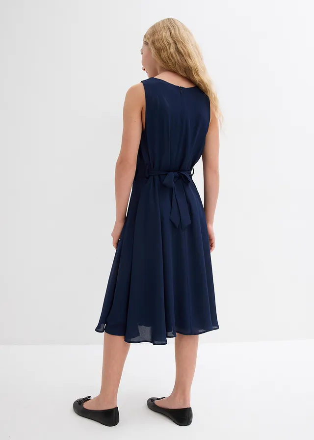Robe avec fleur appliquée, Couleur: bleu foncé