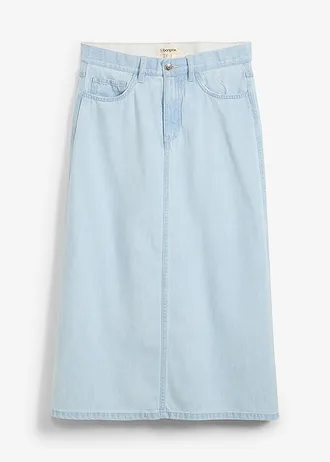 Jupe midi en jean, taille mi-haute, toile ultra-douce