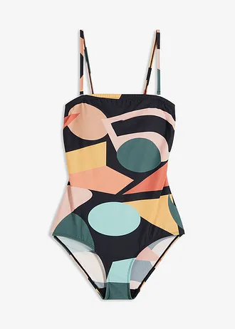 Maillot 1 pièce sculptant, maintien léger, Couleur: noir-multicolore graphique