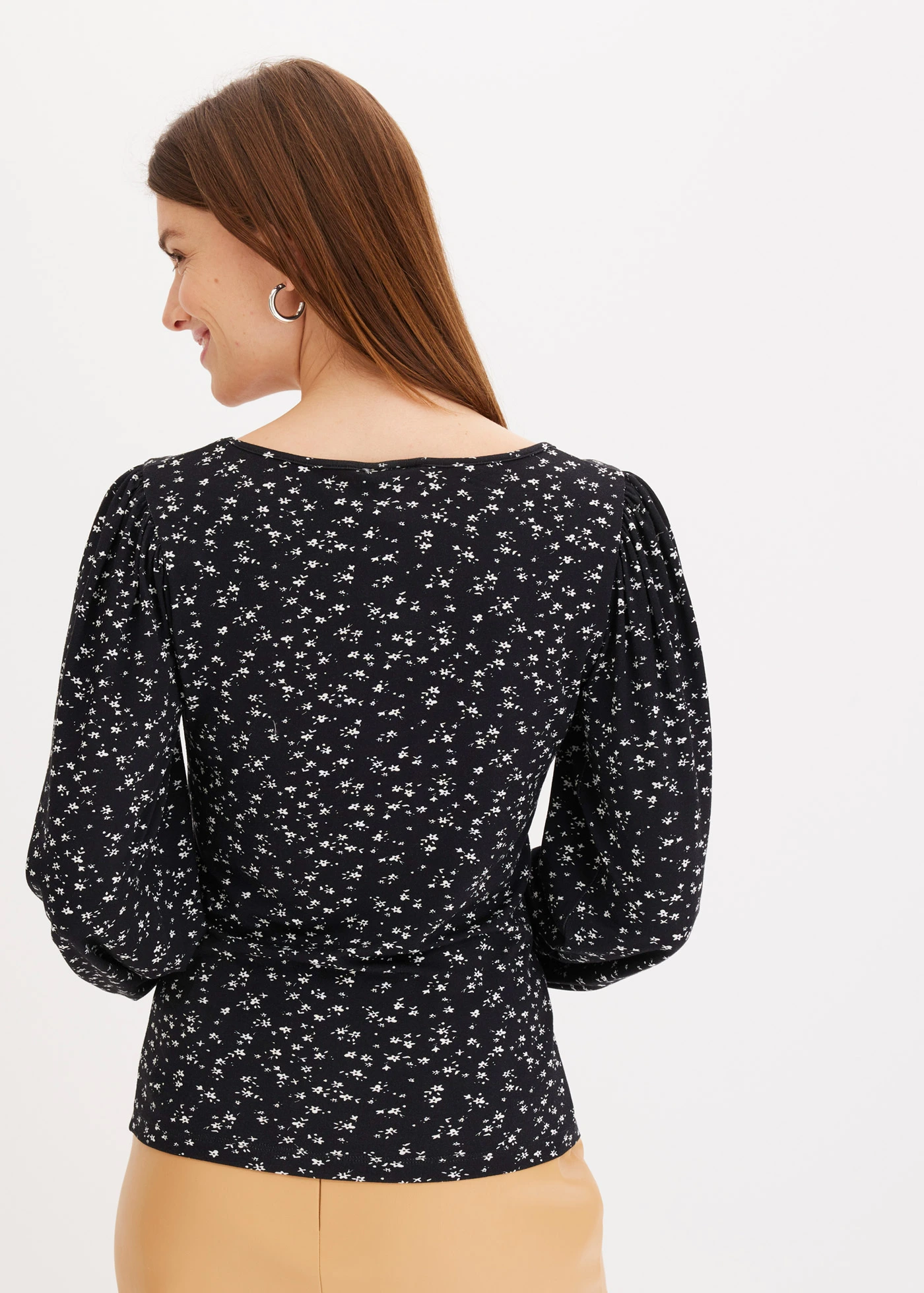 Shirt z długim rękawem i marszczeniem • czarno-biały • bonprix obchod