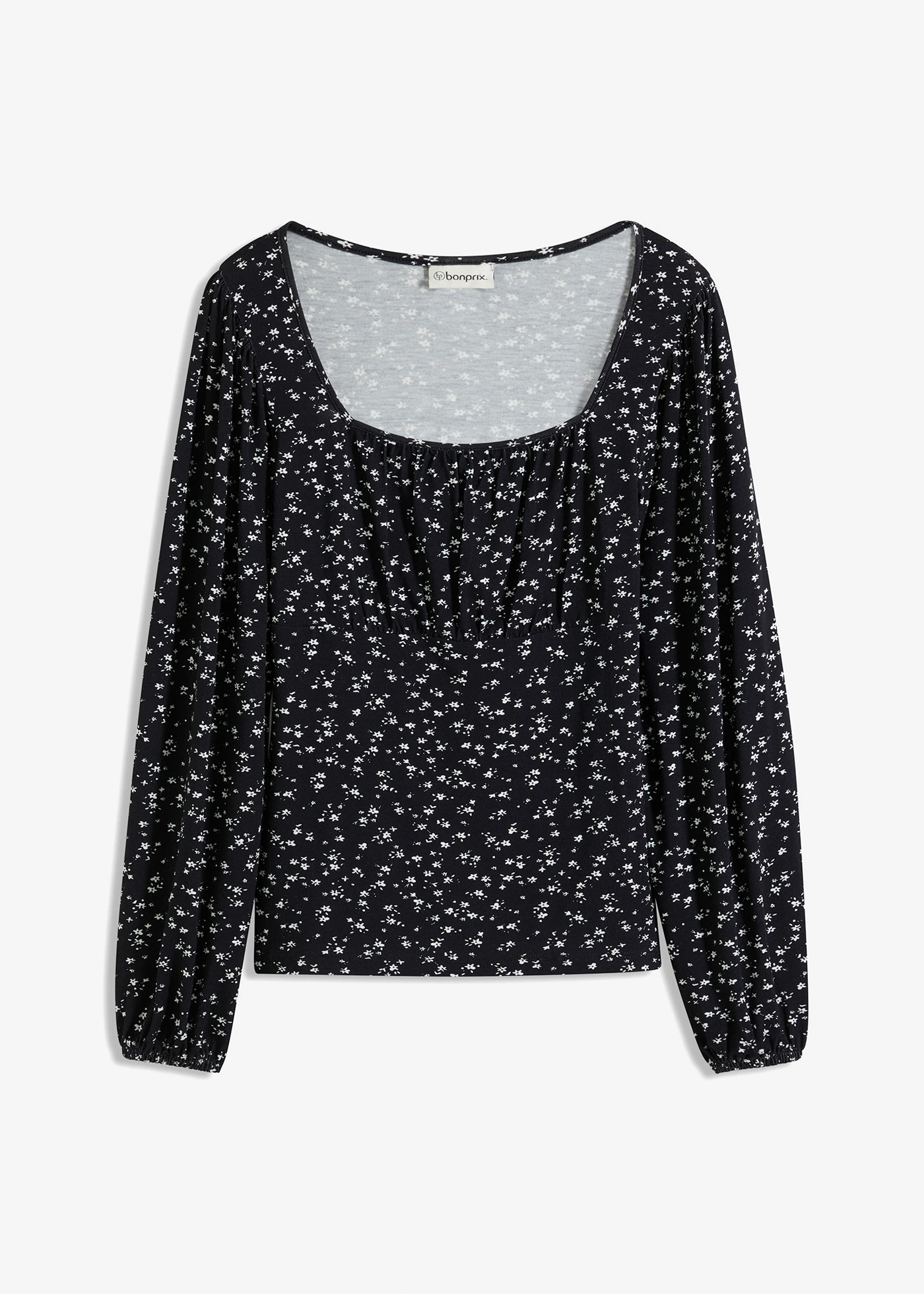 Shirt z długim rękawem i marszczeniem • czarno-biały • bonprix obchod