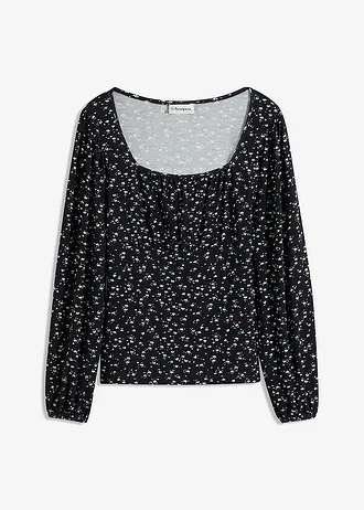 Shirt z długim rękawem i marszczeniem • czarno-biały • bonprix obchod