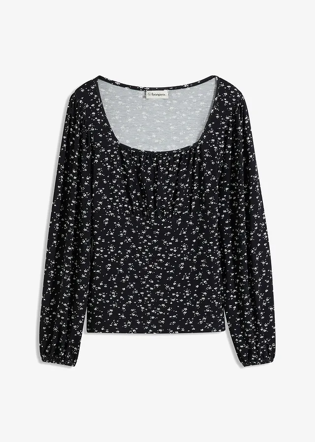 Shirt z długim rękawem i marszczeniem • czarno-biały • bonprix obchod