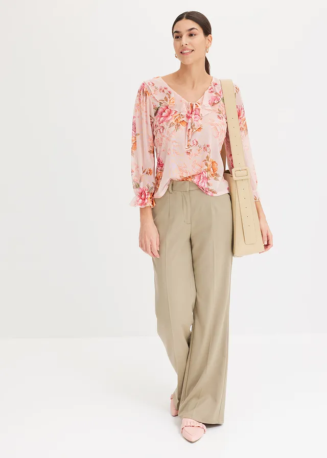 Longsleeve van mesh lichtroze gebloemd