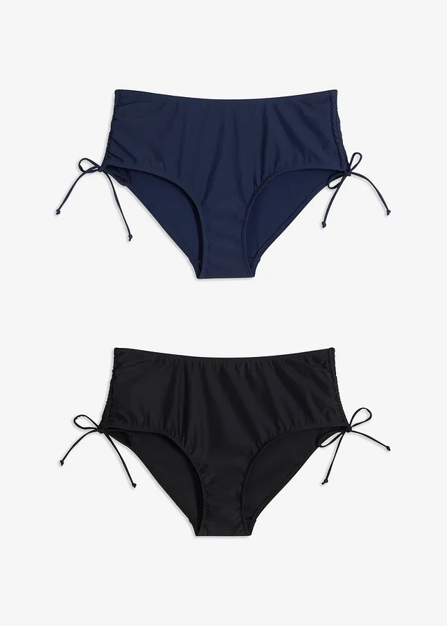 Lot de 2 bas de bikini sculptants, maintien léger, Couleur: noir/bleu foncé