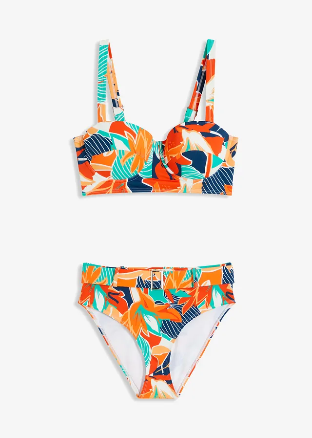 Beugel bikini (2-dlg. set), Kleur: wit-blauw-koraal gedessineerd