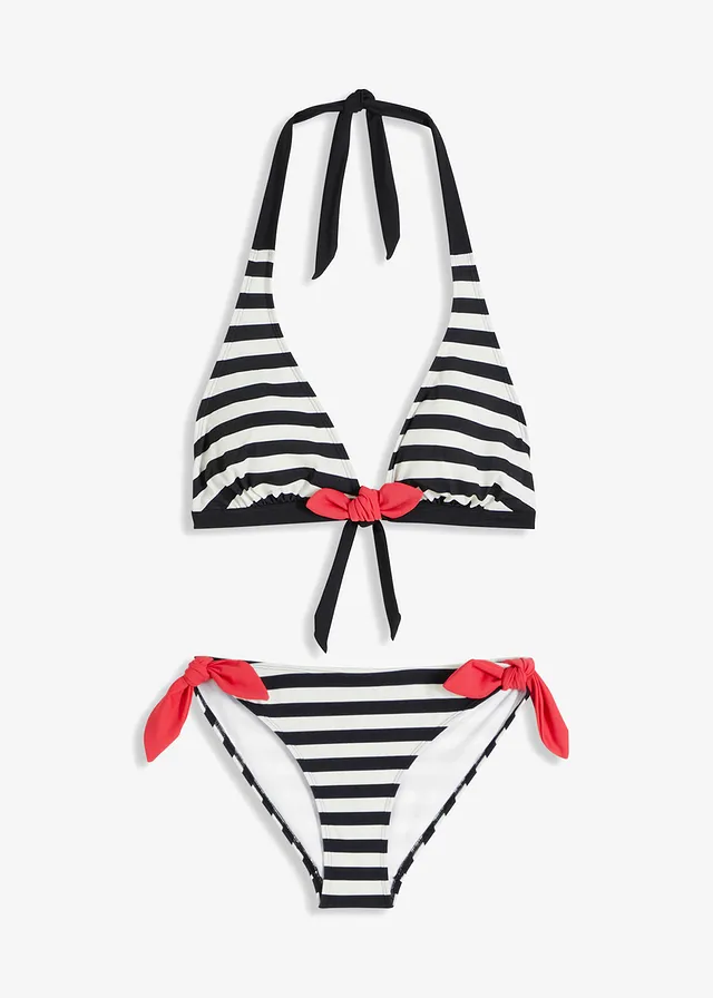 Halter bikini (2-dlg. set), Kleur: zwart/wit gestreept
