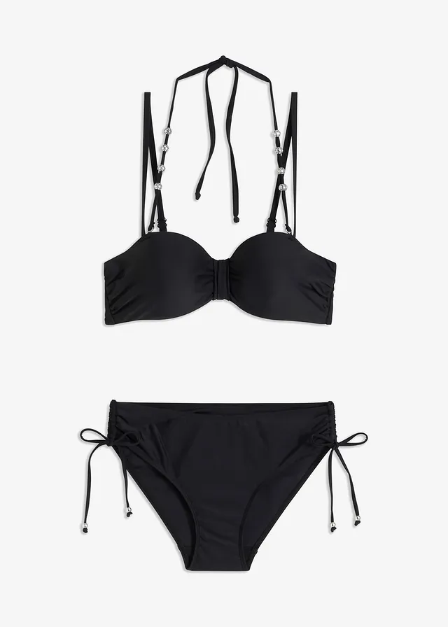 Bikini cu sutien balconette cu armătură, cu bretele suplimentare neckholder (2 piese)
