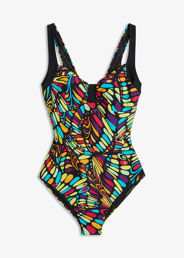 Maillot sculptant niveau 2 en polyamide recyclé, Couleur: noir