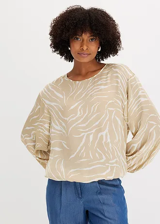 Gedessineerde tuniek van satijn • lichtbruin-wolwit • bonprix online shop