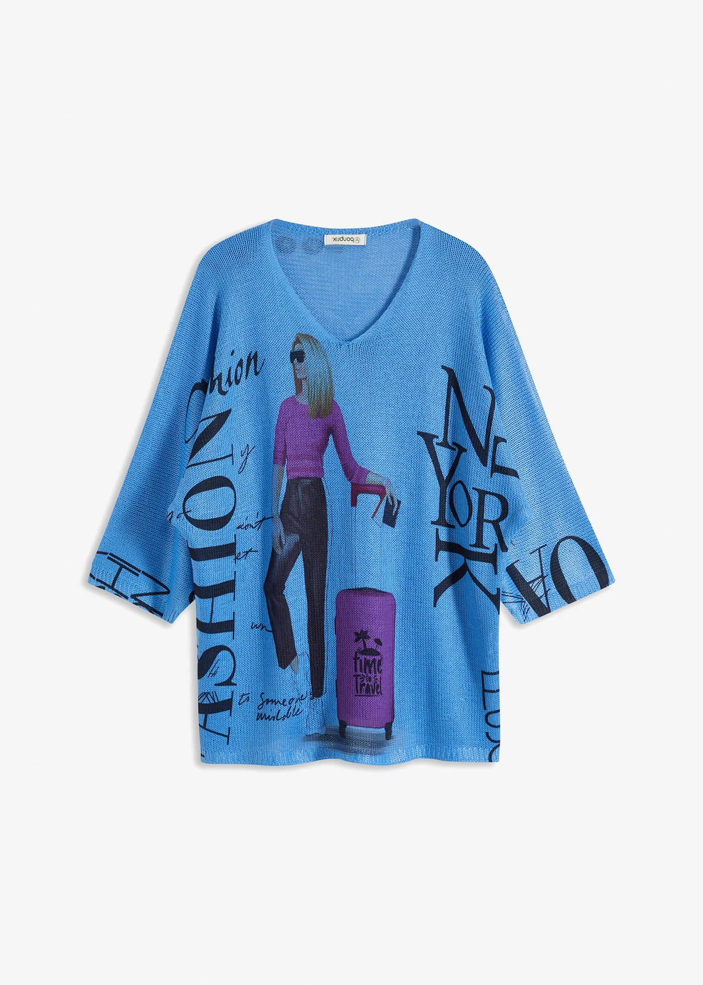 Sweter • niebiesko-czarny z nadrukiem • sklep bonprix