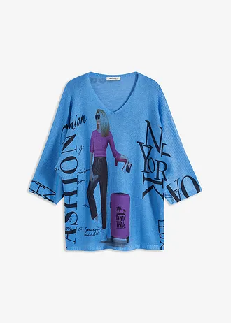 Sweter • niebiesko-czarny z nadrukiem • sklep bonprix