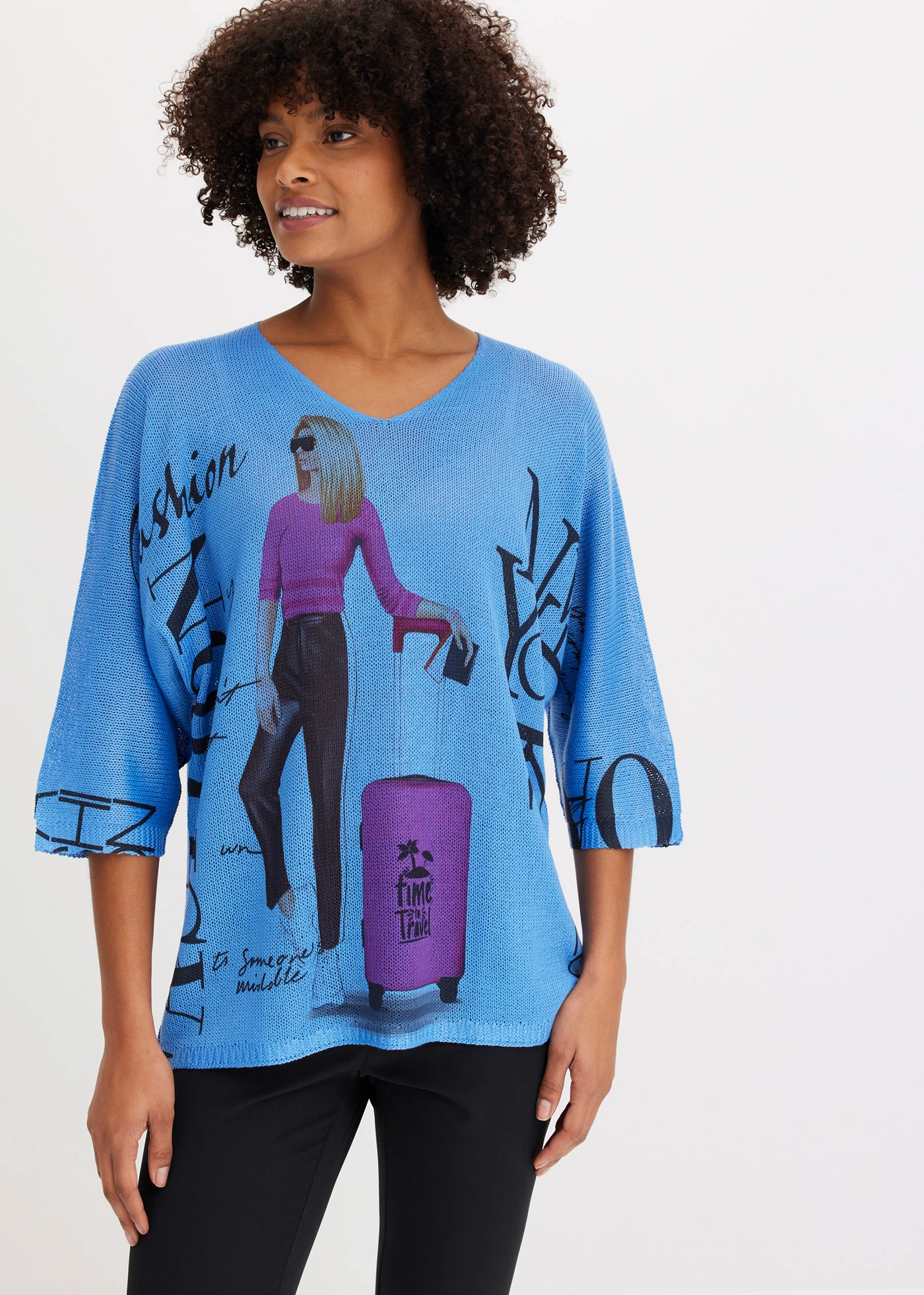 Sweter • niebiesko-czarny z nadrukiem • sklep bonprix