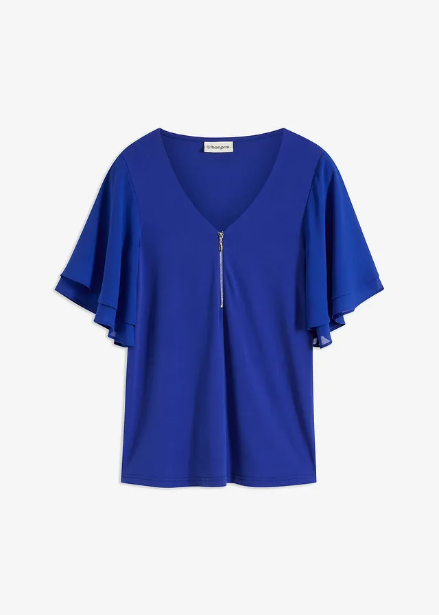 T-shirt avec manches en mousseline • bleu saphir • Boutique bonprix