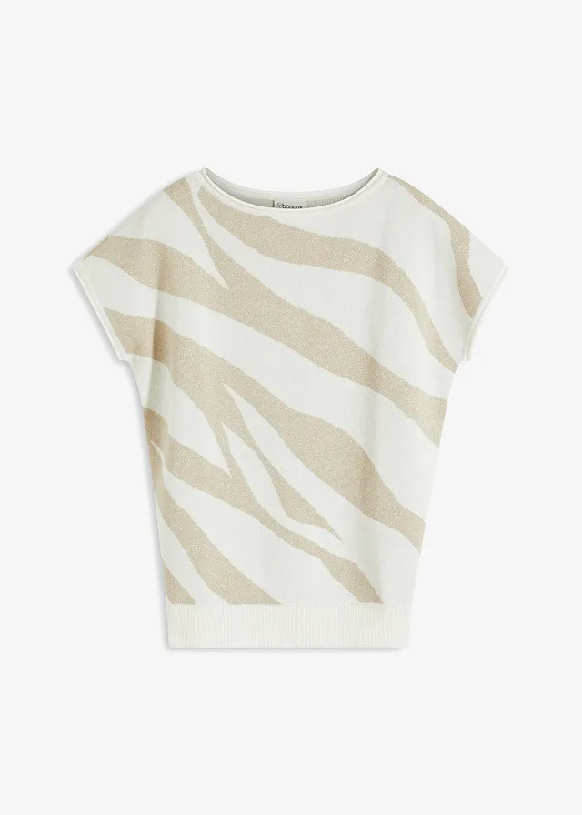 Fijn gebreide trui met glittergaren, Kleur: zebraprint wolwit-steengrijs