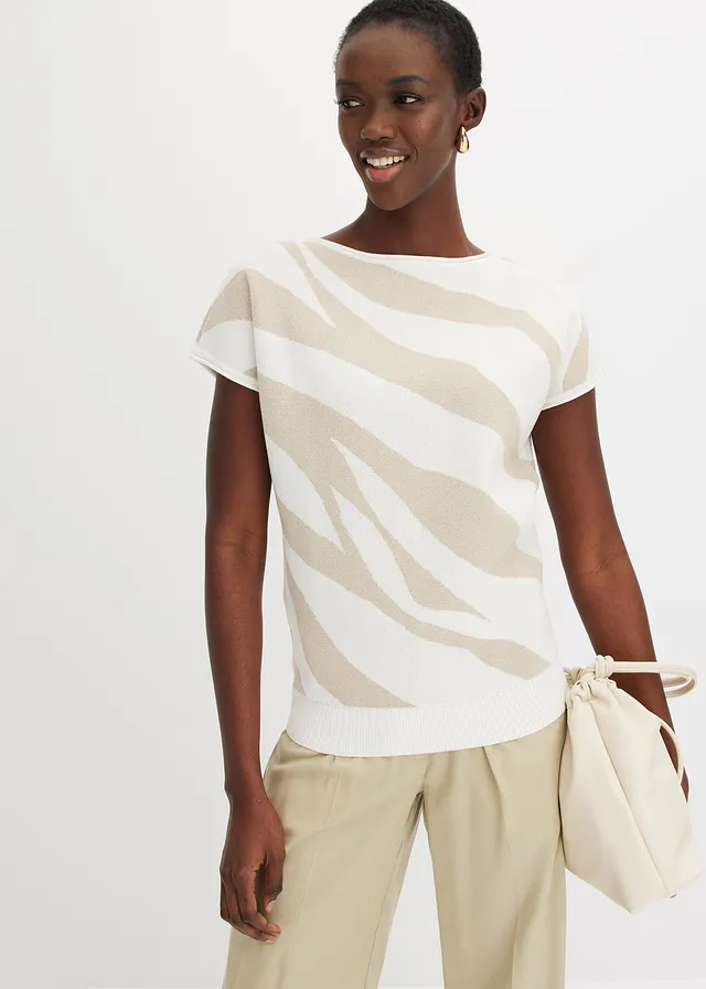 Pull en fine maille avec fil brillant • blanc cassé/gris pierre imprimé zèbre • product-page.page-title-suffix