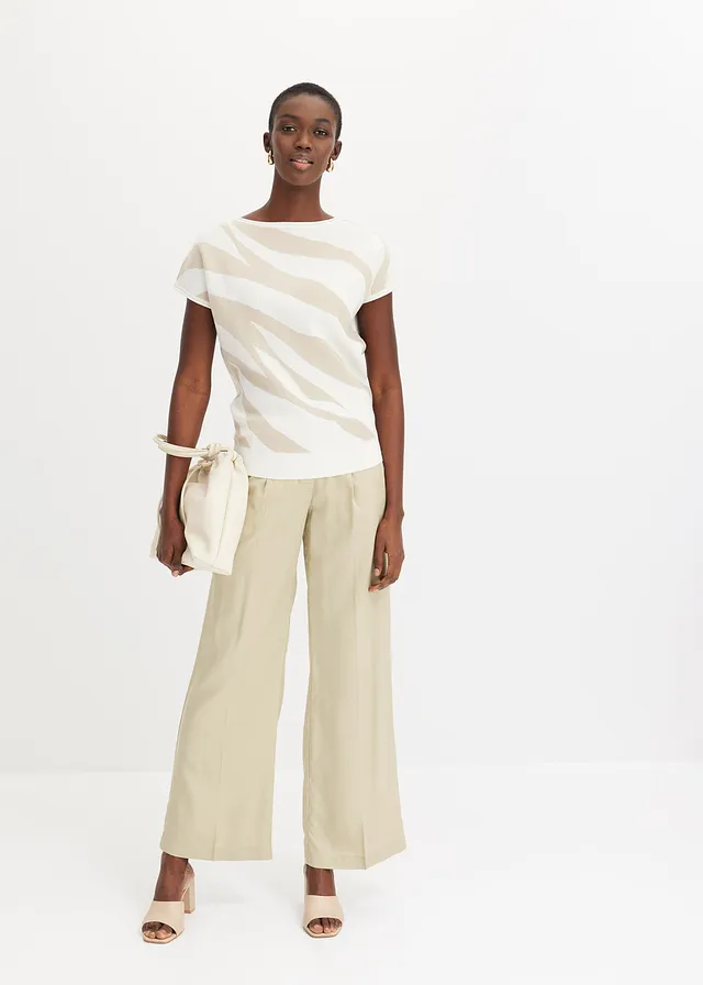 Pull en fine maille avec fil brillant, Couleur: blanc cassé/gris pierre imprimé zèbre