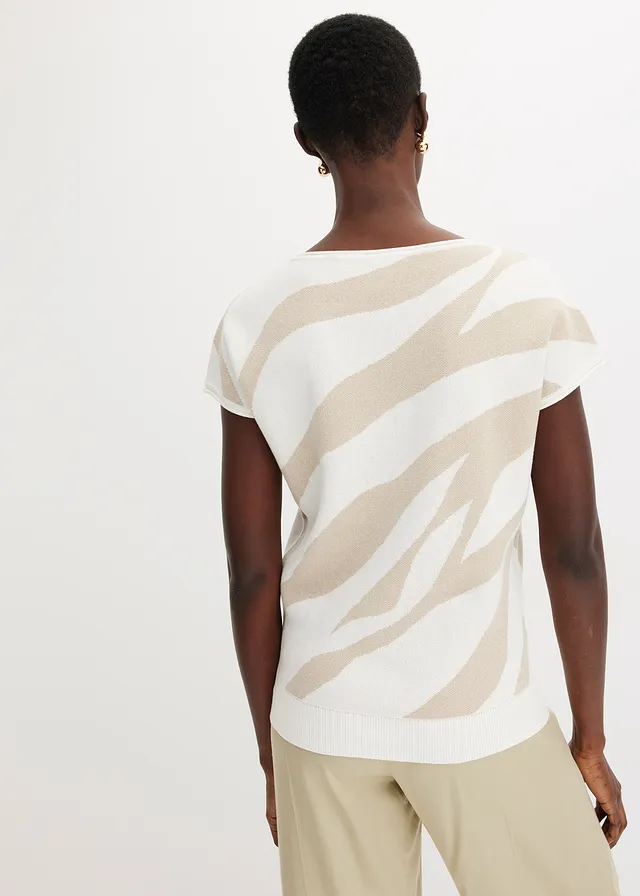 Pull en fine maille avec fil brillant • blanc cassé/gris pierre imprimé zèbre • product-page.page-title-suffix