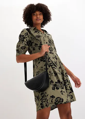 Halenkové šaty ze splývavé viskózy • olivová/černá s květy • bonprix obchod