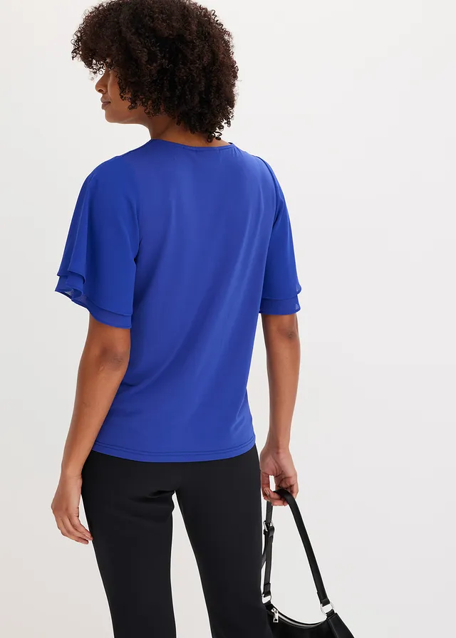 Shirt met chiffon mouwen, Kleur: saffierblauw