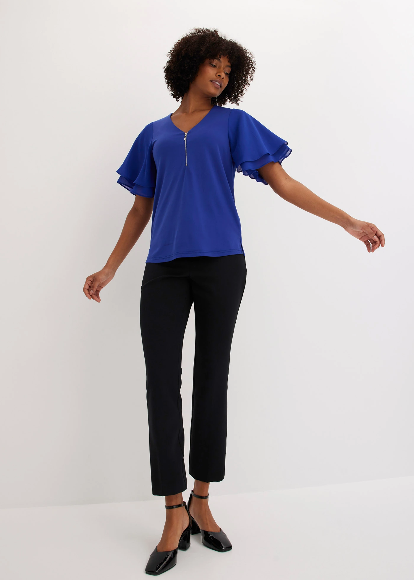 Koszulka z rękawami szyfonowymi • niebieski szafirowy • sklep bonprix